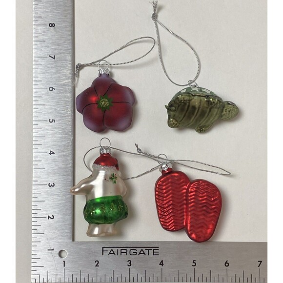 Hawaiian Tropical Holiday Mini Glass Christmas Ornaments Set 4 Santa, Hibiscus - Picture 10 of 10